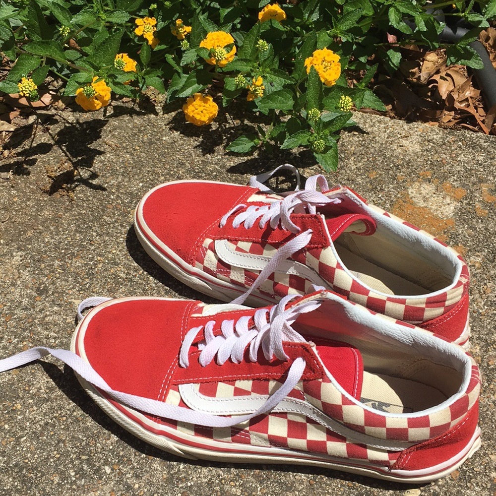 Vans red checkered shoes